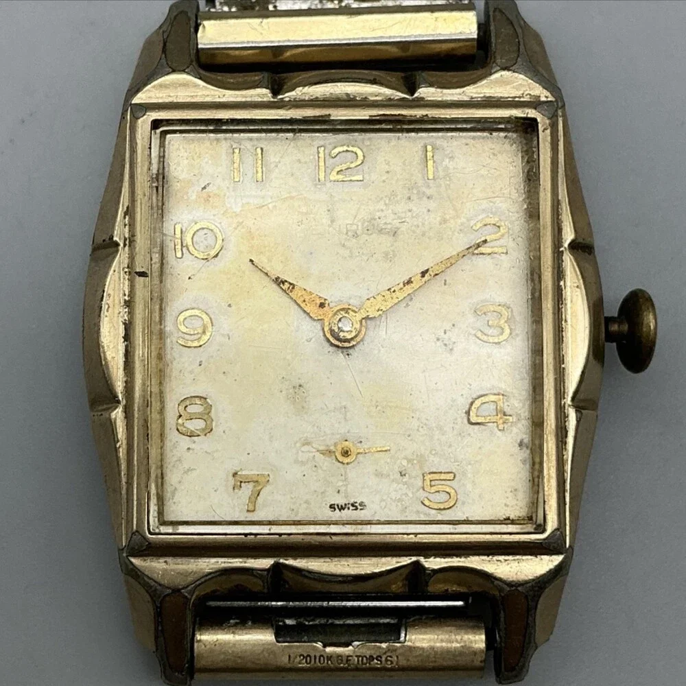 Vintage Benrus Mens Watch 27mm Champagne Dial 10K RGP Swiss Manual For Parts